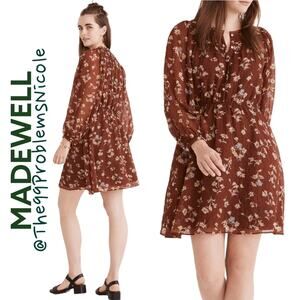 Madewell Brown Floral Print Long Sleeve Dress